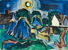 Ernst Mollenhauer, Morgenfrühe am Kanal, Öl auf Leinwand, gerahmt