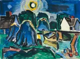 Ernst Mollenhauer, Morgenfrühe am Kanal, Öl auf Leinwand, gerahmt