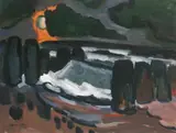 Ernst Mollenhauer, Wellen zwischen den Buhnen, Öl auf Papier, auf Karton montiert