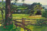 Bayrische Landschaft (Landschaft um Kochel) by Gabriele Münter, Öl auf grober Leinwand, sold Dec 2005