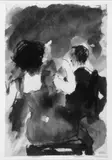 Emil Nolde, Sitzendes Paar in Rückenansicht, Tuschpinselzeichnung auf weißem dünnen Japanbütten