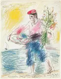 Pablo Picasso, Jeune Pêcheur Catalán, Pastellkreiden über Tuschfederzeichnung auf chamoisfarbenem Velin