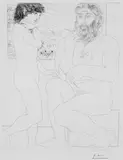 Pablo Picasso, Sculpteur songeant, modèle aux cheveux noirs et bol avec trois anémones, Original-Radierung auf Bütten mit Wasserzeichen "Vollard"