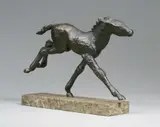 Galoppierendes Fohlen (Jagendes Fohlen) by Renée Sintenis, Bronzeplastik, Höhe 14,9 cm, auf bräunlichem, hell marmoriertem Steinsockel, sold Dec 2005