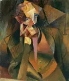 Imre Szobotka, Kubistisches Porträt (Männliches Brustbild mit aufgestütztem Arm), Öl auf Leinwand, auf Hartfaserplatte