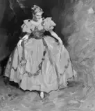 Brynolf Wennerberg, Junge Frau in blauem Biedermeier-Kleid (Studie), Öl auf Malkarton
