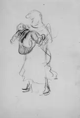 Mutter mit Kind by Heinrich Zille, Kreidezeichnung auf bräunlichem glatten Zeichenpapier, sold Dec 2005