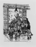 Heinrich Zille, Vor dem Weihnachts-Laden. Kinder beim Kreisspiel, 2 Original-Lithographien, koloriert (eigenhändig?), auf gelblichem Velin, einzeln unter Glas gerahmt