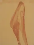 Joseph Beuys, Ohne Titel (Weiblicher Akt), Aquarell auf festem bräunlichen Karton