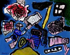 Guillaume Cornelis van Beverloo, Le petit astronaute revient parmi nous, Gouache auf elfenbeinfarbenem Halbkarton