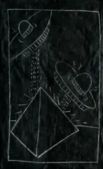 Subway Drawing by Keith Haring, Weiße Kreidezeichnung auf schwarzem Karton, sold Dec 2005