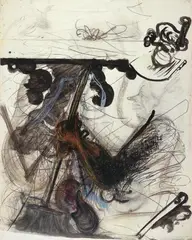 Antonius Hoeckelmann, Ohne Titel (Frau mit Besen), Tusche, Farbkreiden und Graphit auf Papier ca