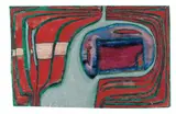 Survivant de Laszlo VIII. Deutscher Silberhund gegen Rot by Friedensreich Hundertwasser, Aquarell und Silberbronze auf bräunlichem Paketpapier, sold Dec 2005