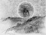 Rolf Iseli, Sonnenuntergang St. Romain, Aquarell, Tusche und Graphit auf Papier