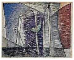 Kerzen und grüner Mond by Georg Meistermann, Gouache und Federzeichnung auf festem Malkarton, sold Dec 2005