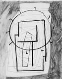 Jürgen Partenheimer, Ohne Titel, Graphit, Tusche und Pastellkreide auf leicht gelblichem Papier