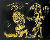 Stasi by A. R. Penck, 1990, Acryl über Serigraphie auf Leinwand, sold Dec 2005
