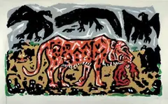 A. R. Penck, Verteilung der Beute, Die Arbeit entstand als Vorlage zum Siebdruck "Verteilung der Beute", Edition Aschenbach, Amsterdam, Auflage 30 Exemplare.