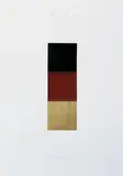 Gerhard Richter, Schwarz, Rot, Gold I, Collage aus drei monochrom mit Ölfarbe bemalten Quadraten auf weißem Halbkarton, auf Karton montiert