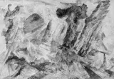 Bernard Schultze, Bergauf und heiter, Aquarell auf Malkarton