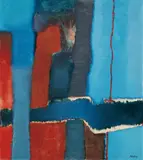 Mit roter Linie by Fritz Winter, Öl auf Leinwand, sold Dec 2005