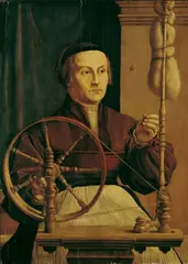 Barthel Beham, BILDNIS EINER FRAU AM SPINNRAD., Öl auf Nadelholz (parkettiert)
