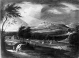 EIN MILITÄRISCHES LAGER VOR EINER BERGFESTUNG. by zugeschrieben Karl Sebastian von Bemmel, Öl auf Leinwand (doubliert), sold Nov 2005