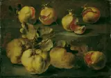 zugeschrieben Abraham Brueghel, FRÜCHTESTILLEBEN AUS QUITTEN UND GRANATÄPFELN., Öl auf Leinwand