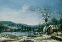 Daniel van Heil, WINTERLANDSCHAFT MIT EISLÄUFERN AUF EINEM TEICH., Öl auf Leinwand (doubliert)