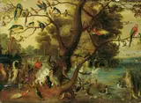 Jan van Kessel the Elder, PARADIESLANDSCHAFT., Öl auf Holz (parkettiert)