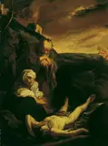 Nachfolge Johann Liss, ADAM UND EVA BETRAUERN DEN TOD ABELS., Öl auf Leinwand (doubliert)