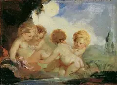 zugeschrieben Josef Melling, SPIELENDE AMORETTEN., Öl auf Holz