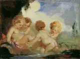 zugeschrieben Josef Melling, SPIELENDE AMORETTEN., Öl auf Holz