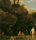 WALDTEICH MIT BADENDEN NYMPHEN. by Werkstatt Cornelis van Poelenburgh, Öl auf Holz, sold Nov 2005
