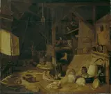 François Ryckhals, STALLINTERIEUR MIT RIND UND FEDERVIEH., Öl auf Holz