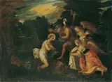 DIE TAUFE CHRISTI IM JORDAN. by Umkreis Paolo Caliari gen. Veronese, Öl auf Leinwand (doubliert), sold Nov 2005