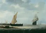 Simon de Vlieger, SCHIFFE VOR DER HAFENEINFAHRT., Öl auf Leinwand (doubliert)
