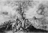 zugeschrieben Jan van Huchtenburgh, SOLDATEN EIN DORF ÜBERFALLEND., Farbkreiden auf Papier