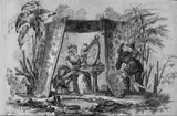 VENUS BEI DER TOILETTE. by Umkreis Jean-Baptiste Pillement, Tusche über Bleistift, weiß gehöht, auf Transparentpapier (unter Glas gerahmt), sold Nov 2005