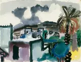 Südliche Stadt. Rückseitig: Ansicht von Florenz by Eduard Bargheer, Doppelseitig gemaltes Aquarell auf elfenbeinbarbenem Büttenpapier mit Wasserzeichen "INGRES PMF (ITALIA)", sold Jun 2005
