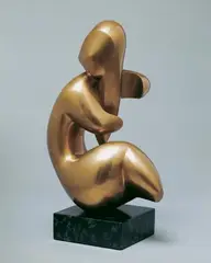 Otto Baum, Kämmende (Kämmendes Mädchen, Mädchen am Morgen), Bronzeplastik, auf grünschwarzen Marmorsockel montiert