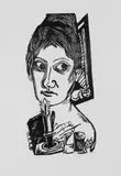 Max Beckmann, Frau mit Kerze, Original-Holzschnitt auf gelblichem Bütten