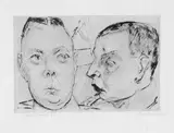 Max Beckmann, Zwei Auto-Offiziere, Original-Radierung (Kaltnadel) auf imitiertem Japan