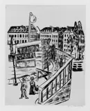 Max Beckmann, Holzbrücke, Original-Radierung (Kaltnadel) auf Velin
