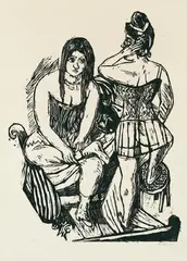 Max Beckmann, Bei der Toilette, Original-Holzschnitt (Reiberdruck) auf Bütten