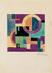 Sándor Bortnyik, Ohne Titel (Bildarchitektur mit "B"), Wasserfarben über Bleistift auf glattem einfachen Papier