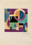 Sándor Bortnyik, Ohne Titel (Bildarchitektur mit "B"), Wasserfarben über Bleistift auf glattem einfachen Papier