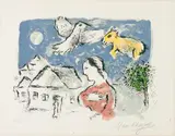 Marc Chagall, Dorf, Original-Farblithographie auf Velin