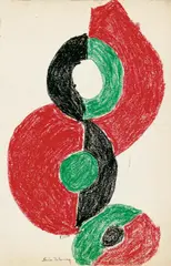 Sonia Delaunay, Komposition F. 1629, Ölkreidezeichnung auf elfenbeinfarbenem Velin