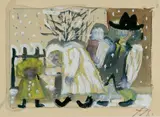 Otto Dix, Der Spaziergang, Aquarell- und Deckfarben sowie blaue Pastellkreide über Bleistift auf elfenbeinfarbenem Büttenkarton